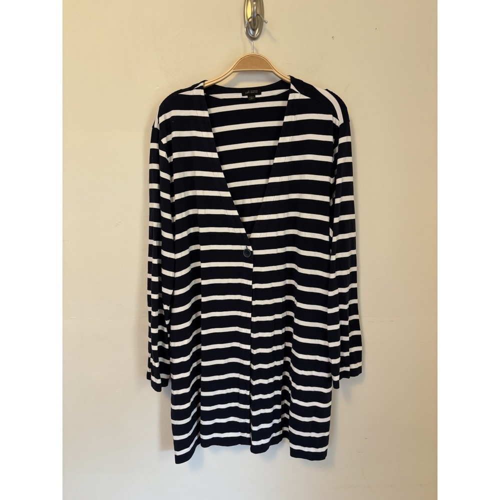 J Jill Wearever Collection Cardigan 2X Pockets Single Button Striped Black White